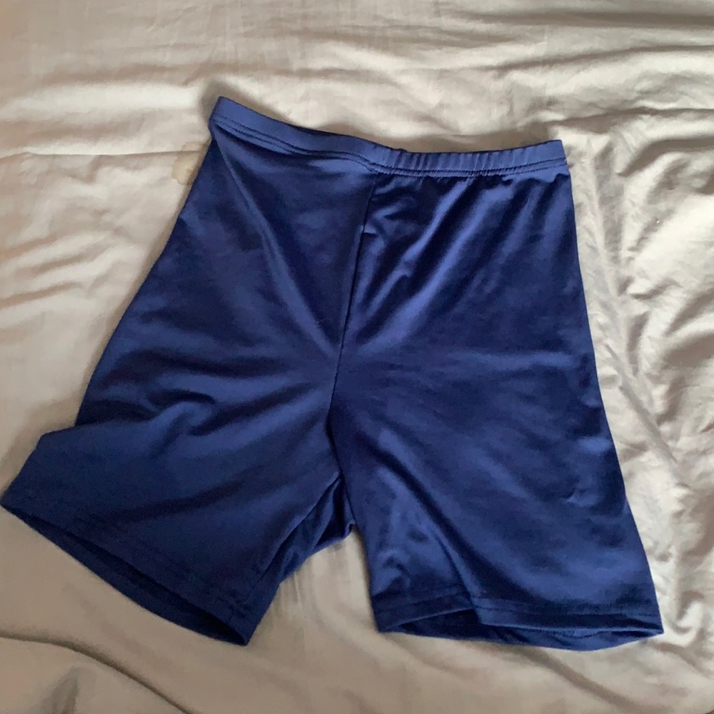 Shein high waisted blue biker shorts.